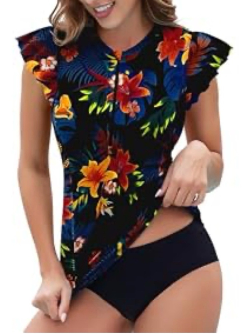 Women's Swim Shirt UPF 50+ Ruffle Sleeve Rash Guard UV Sun Protection